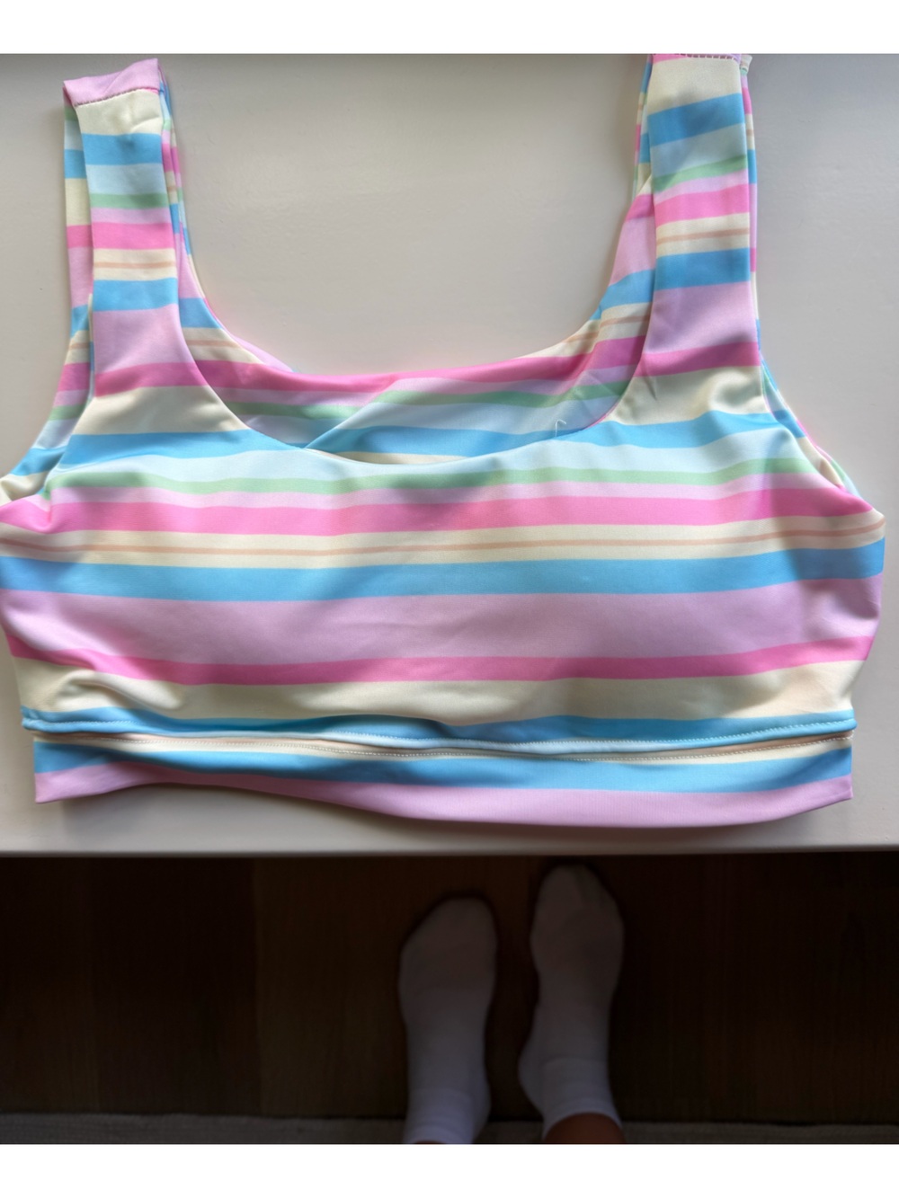 Naturo pastel rainbow striped sports bra and spandex set